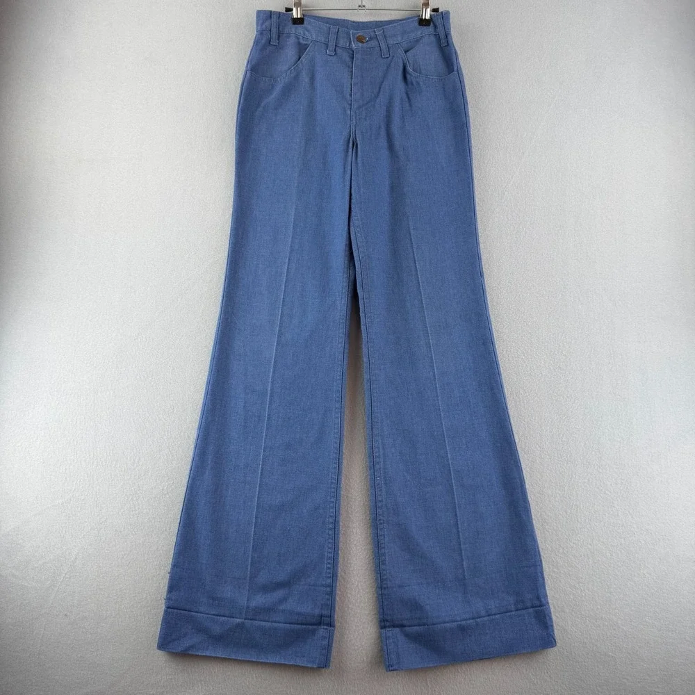 Vintage Levis Pants Mens Fits 29x35 Blue Early 70s 1972 Bell Bottoms Chambray